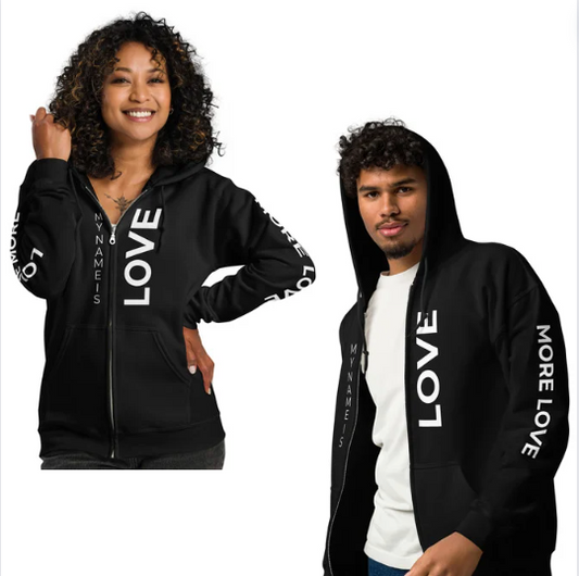 My Name Is Love / More Love: Unisex heavy blend zip hoodie